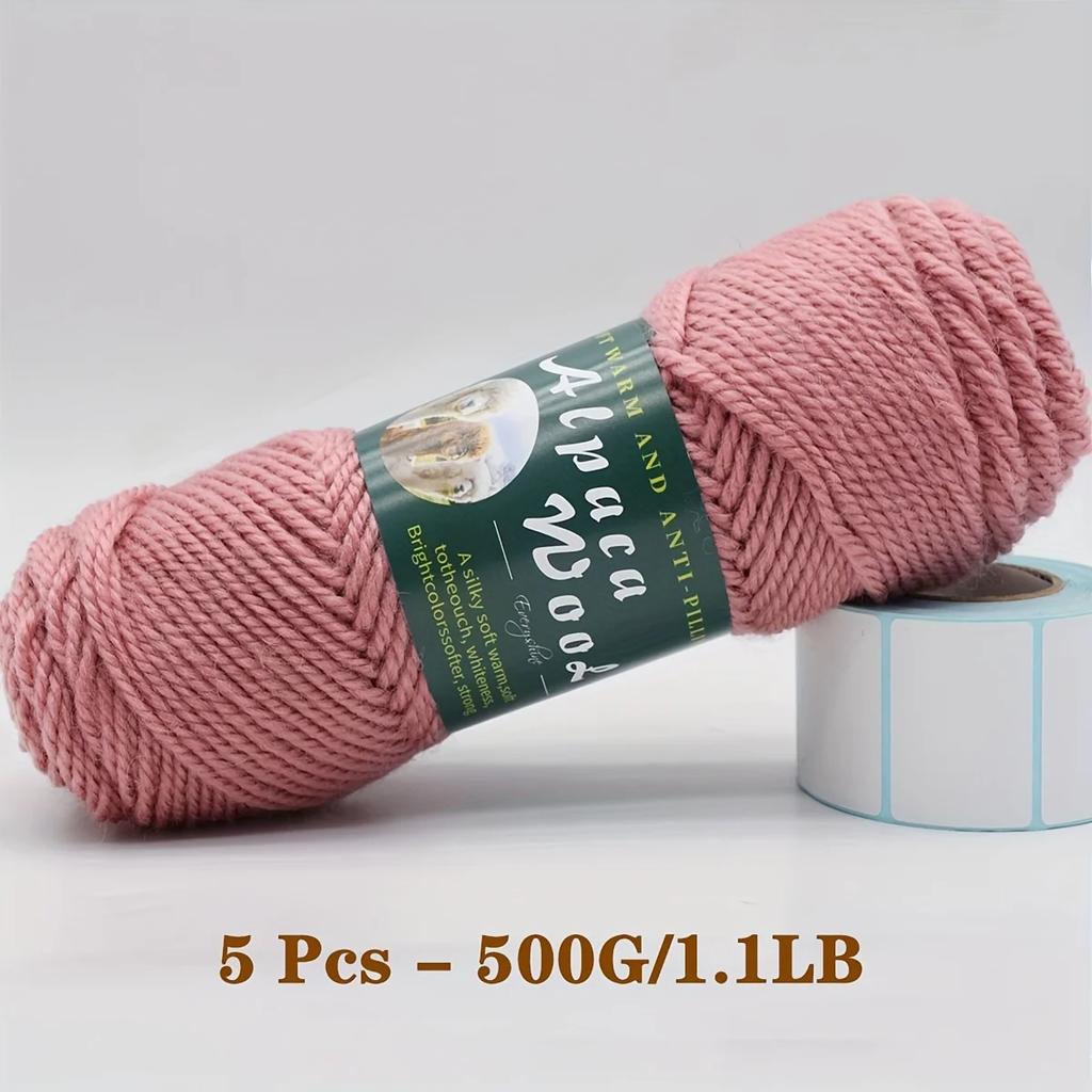 5er-Pack Alpakawolle Garn, Weiche & Warme Mischung zum Stricken von Pullovern, Schals, Mützen - Jeweils 0,5 kg, Mehrfarbige Auswahl