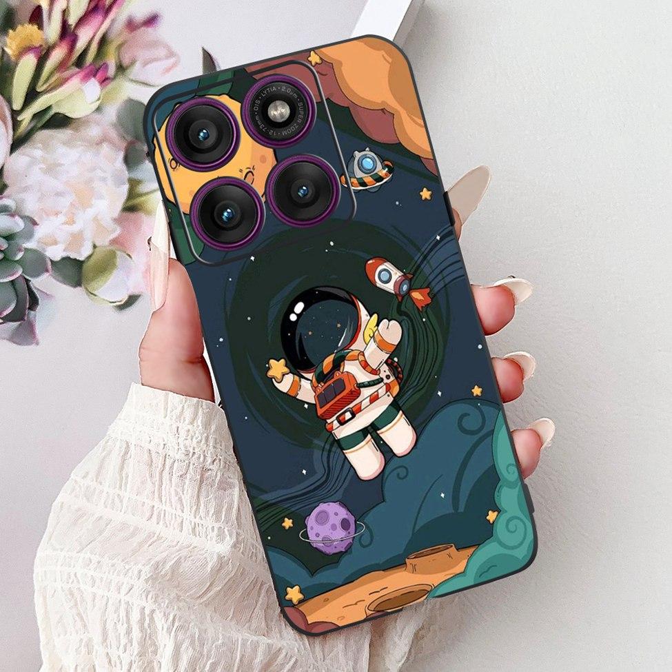 For Motorola Edge 60Pro XT2507-1 Back Cover For Motorola Edge 60 Pro Case Cute Cartoon Luxury Flower Painted Black Silicone 6.7"