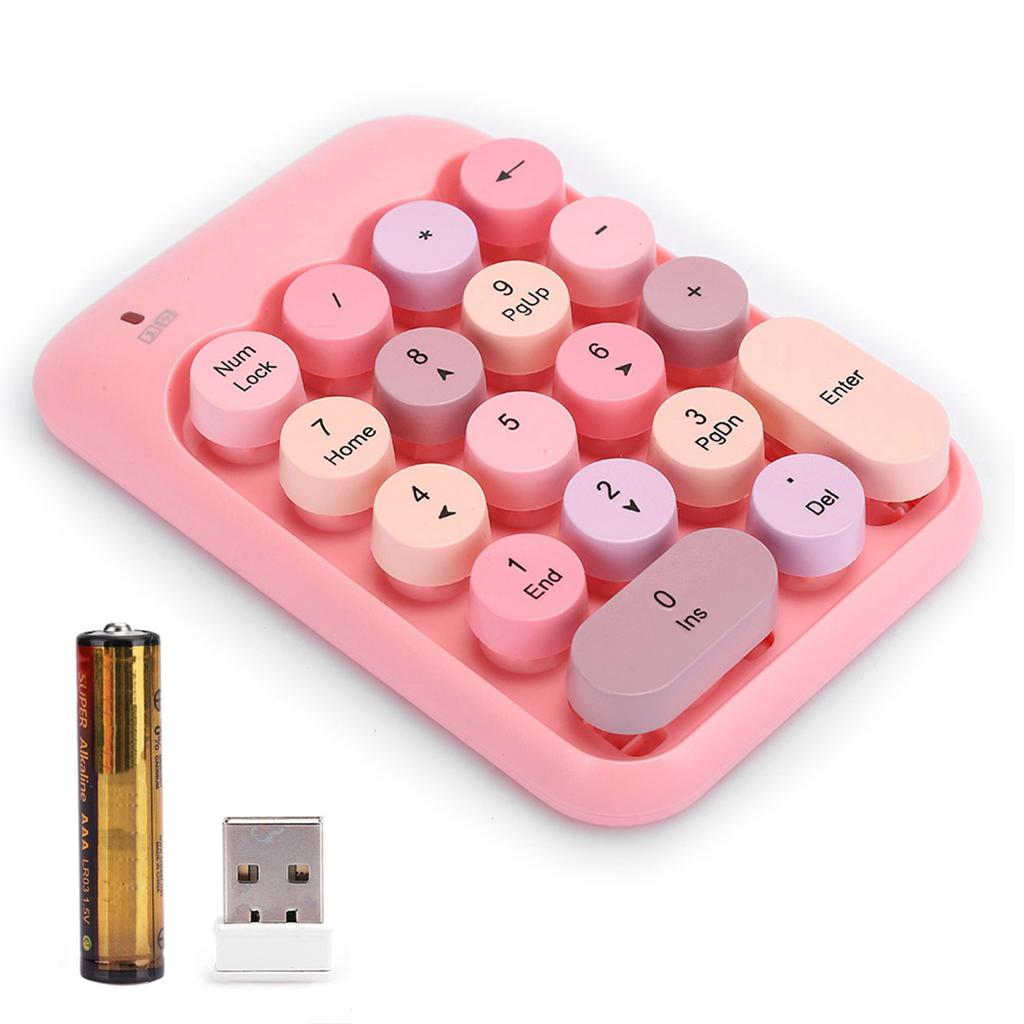 Mini 2.4G Wireless Numeric Keypad Vintage Colorful Round Cap Num Keyboard Waterproof 18 Keys for Financial Accounting