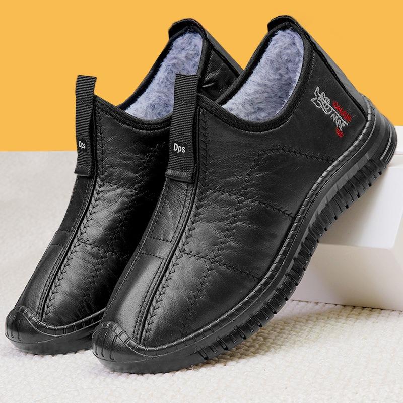 Men's New Winter Snow Boots, Plus Size Waterproof Slip-On Fleece Lined Thickened Cotton Boots, Warm Casual Shoes for Elderly Men
