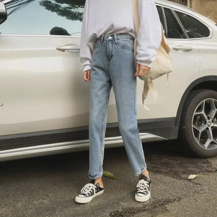 "Summer 2020 Women's High-Waist Wide-Leg Jeans - Chic Korean Style"