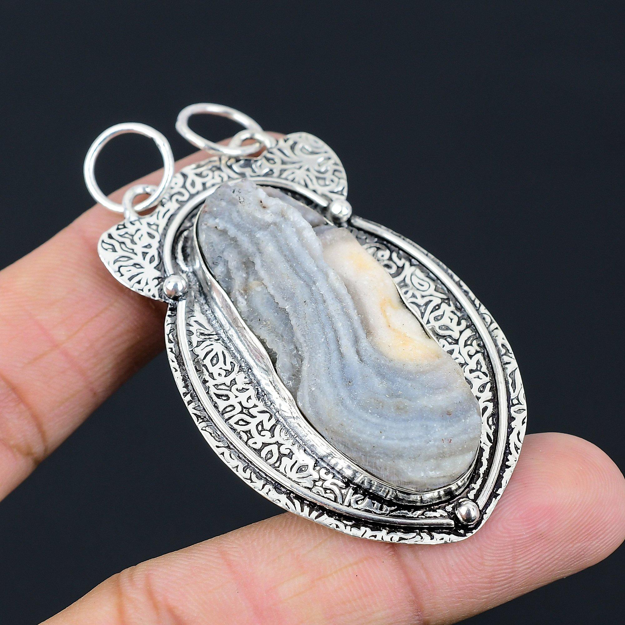 Daughters Day Sale 925 Silver Geode Agate Druzy Gemstone Trendy Pendant Jewelry