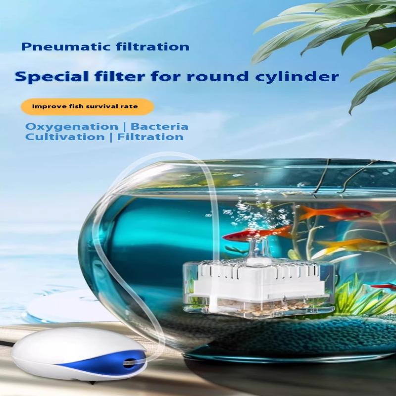 Mini Aquarium Filter Aerator 2-In-1 Pneumatic Filter Fish Tank Air Stone Oxygen Pump Water Cleaning Aquarium Accessories