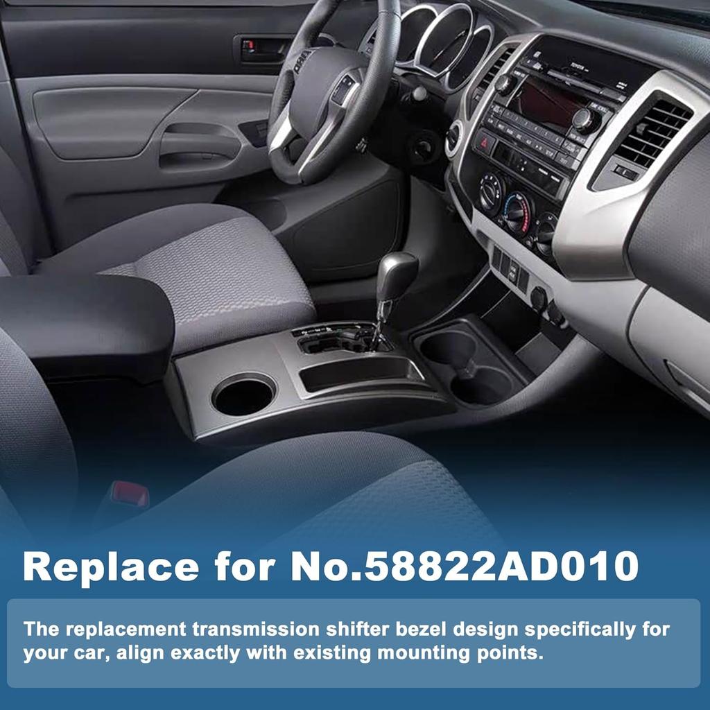 No.58822AD010 Center Console Gear Shifter Bezel Shift Panel Cover Cup Holder for Toyota Tacoma 2005-2015 Silver Tone Interior Trim