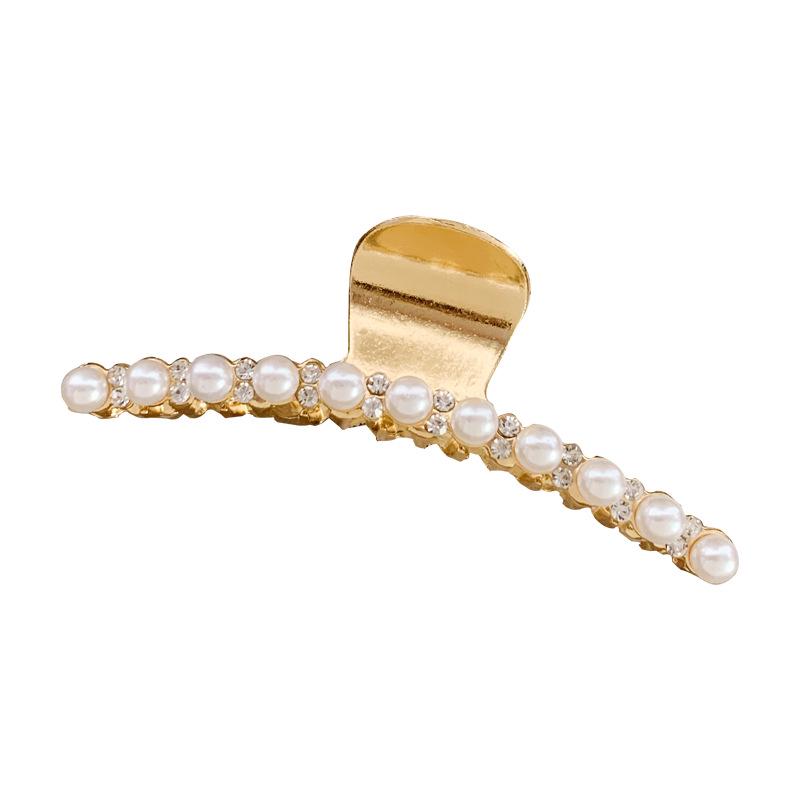 Korean-Style Pearl Metal Hair Claw Clip - Simple, Large, Elegant Shark Clip for Girls