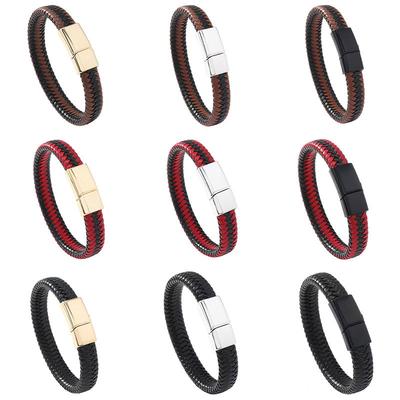 Modische Ohrringe Herren Armband aus Leder Retro Geflochtenes Lederseil Armband mit Magnetverschluss Einfacher Personalisierter Schmuck