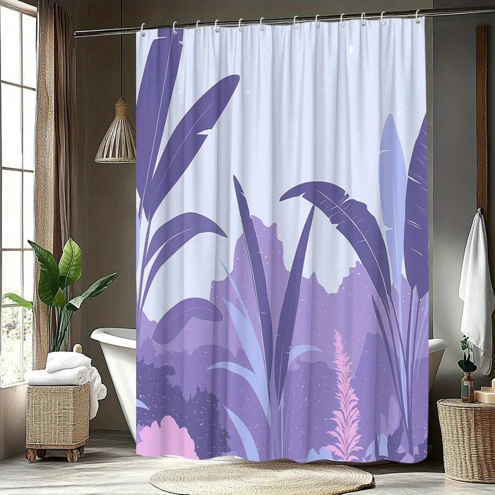1pc Botanical Pattern Shower Curtain Natural Scenery Tropical Leaves Theme Design Bathroom Decoration Polyester Fabric Contains