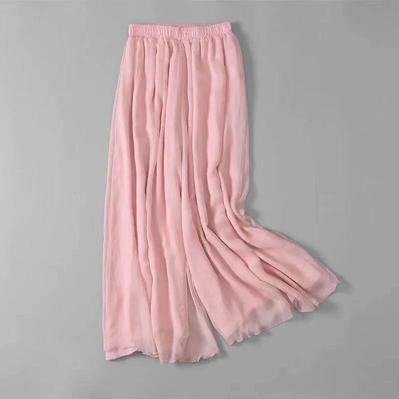 Women's Spring and Summer Thin Section Wide Legged Slim High-waisted Nine Points Pure Colour Loose Thin Chiffon Dance Trousers