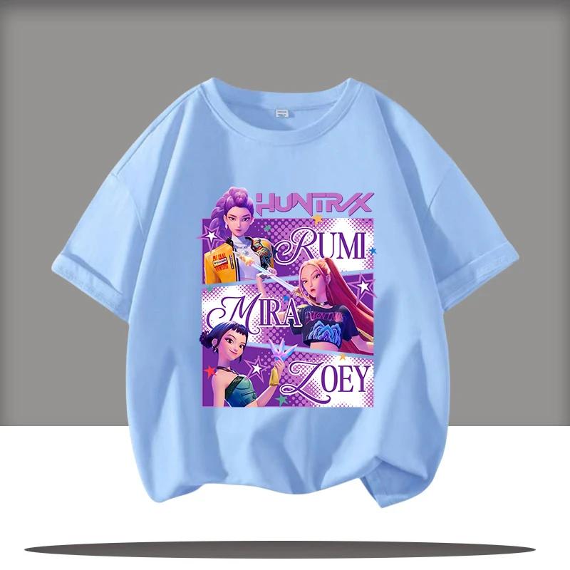 KPop Devil Hunter Cartoon Anime Peripheral Printed Children's Round Neck Fashionable Comfortable Girls' T-shirt