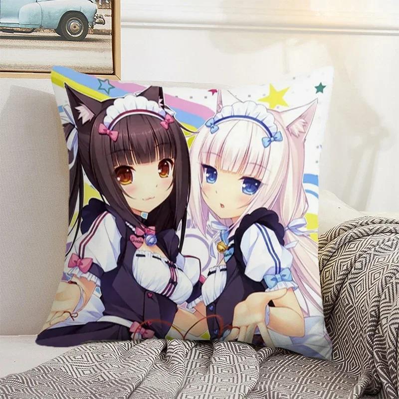 Nekopara 50x50 Cushion Cover 45 × 45 Decorative Pillowcase for Pillow Home Decor Car Decoration Pillowcases Bed Cushions Kawaii