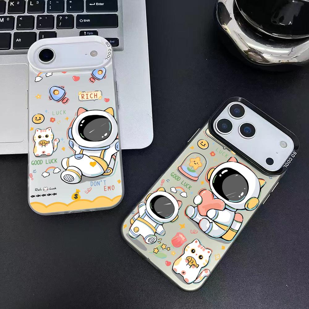 Cute Cartoon Astronaut Phone Case For iPhone 17 16 15 14 13 12 11 Pro Max Air Matte Laser Aurora Shockproof Funda