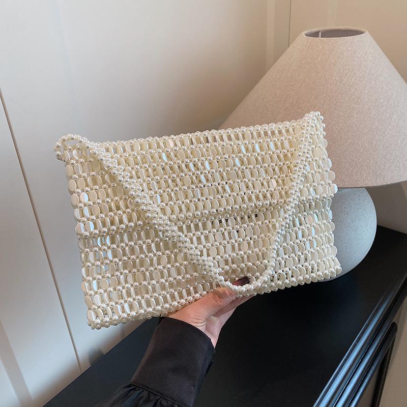 Handmade Beaded Bag Women's New Niche Design Woven Bag Summer Fashion Pearl Clutch Bag Underarm Bag