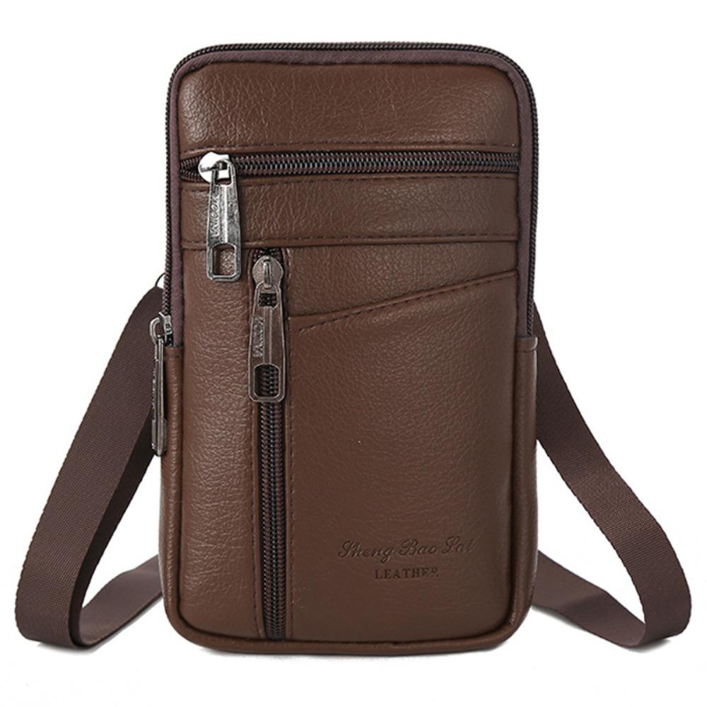 

Solid Color Men Messenger Bags Square Simple Phone Bag Casual PU Crossbody Bag Outdoor кофейный