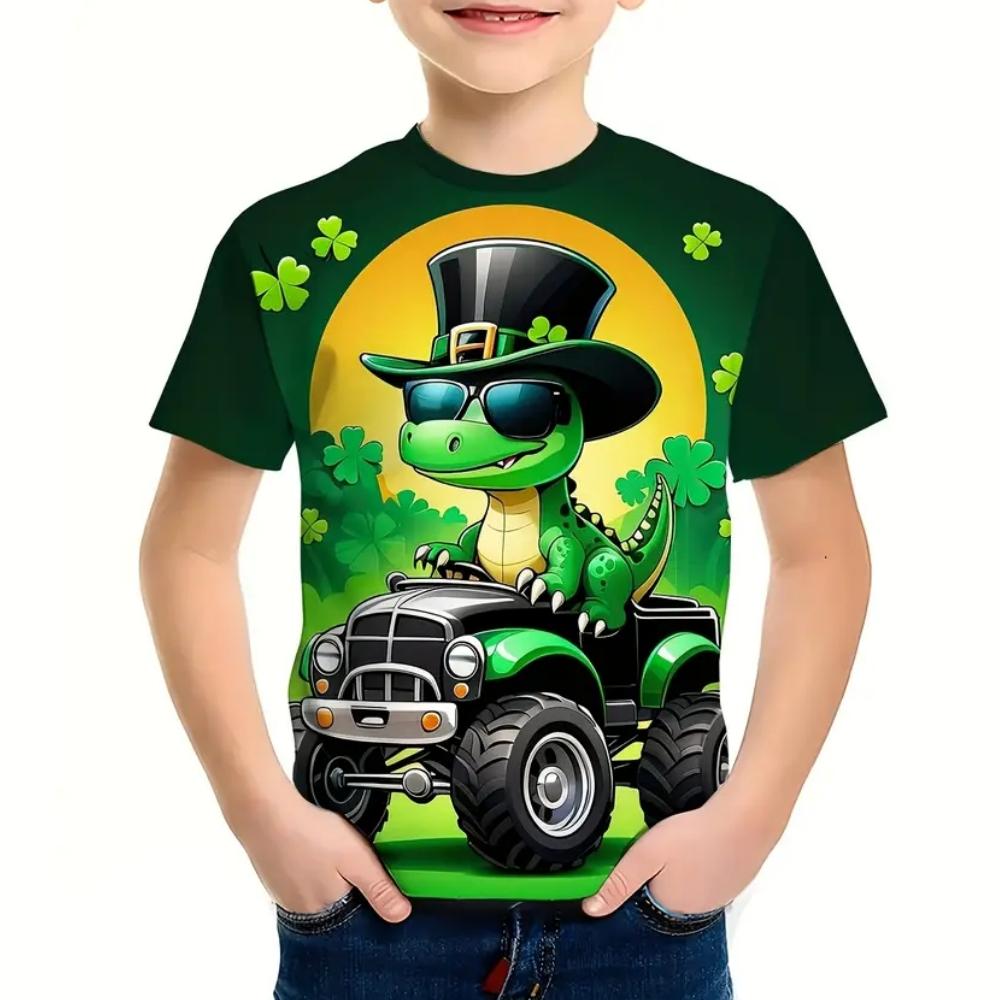 Kids Boy Clothes 3D Cartoon Dinosaur Graphic T Shirts Fun Children's Clothing Summer Crew Neck Short Sleeves T-Shirts for Boys