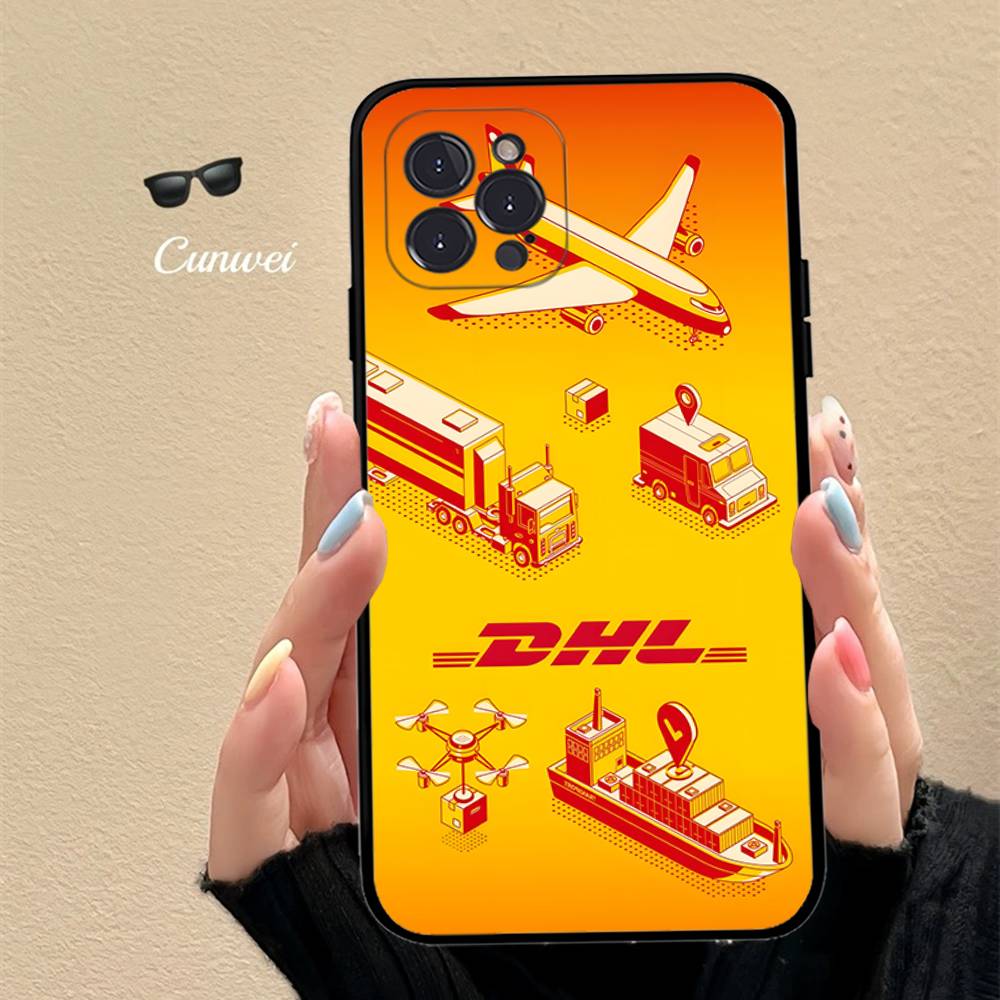 

D-DHL-L logo Phone Case For IPhone 17 16 15 14 13 12 11 Pro Max Plus mini Silicone Black Cover iPhone 15 plus