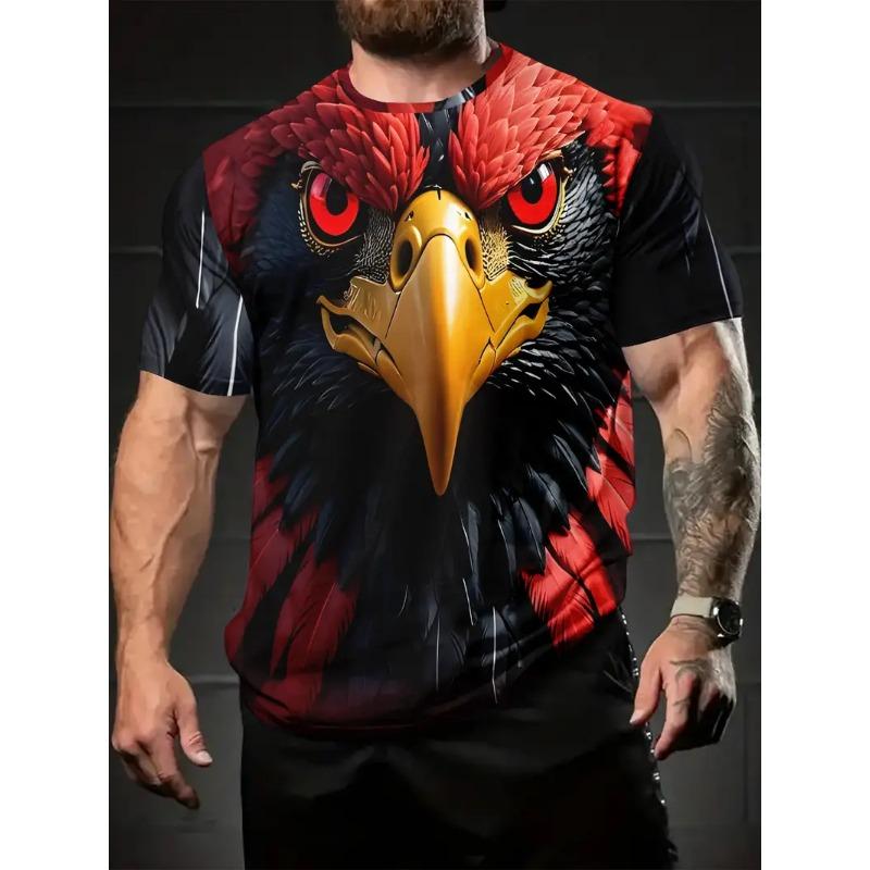 Men's 3D Rooster Printed T-shirt Humorous Digital Printed Short Sleeved T-shirt Breathable Polyester Round Neck Casual