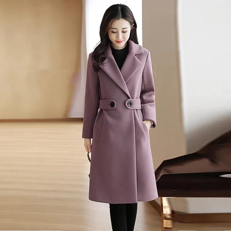 Women's Fall and Winter Solid Color Long-sleeved Jacket In The Long Section Slim and Thin Coat