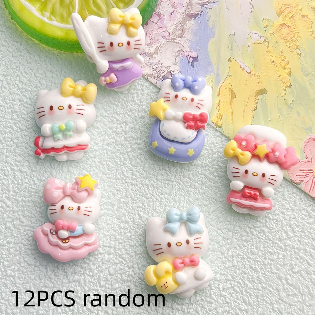 12/60PCS Cute Cat DIY Cream Glue Resin Accessories Phone Case Hair Clip Headband Handmade Material Package