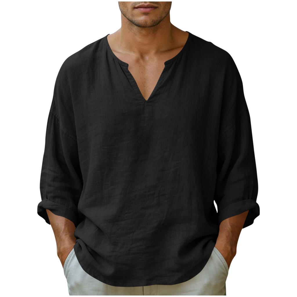 Men's Casual And Fashionable Loose V-neck Long Sleeved Shirt Top