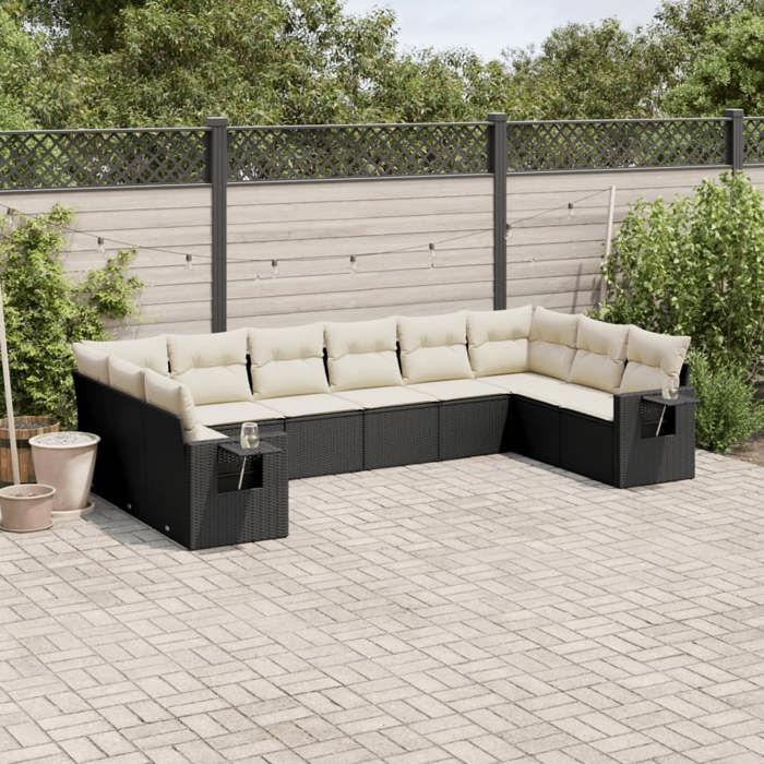 VidaXL Garden Lounge Set with Cushions 10 Pcs, Patio Sofas, Patio Furniture Set, Outdoor Furniture, Black 3253003