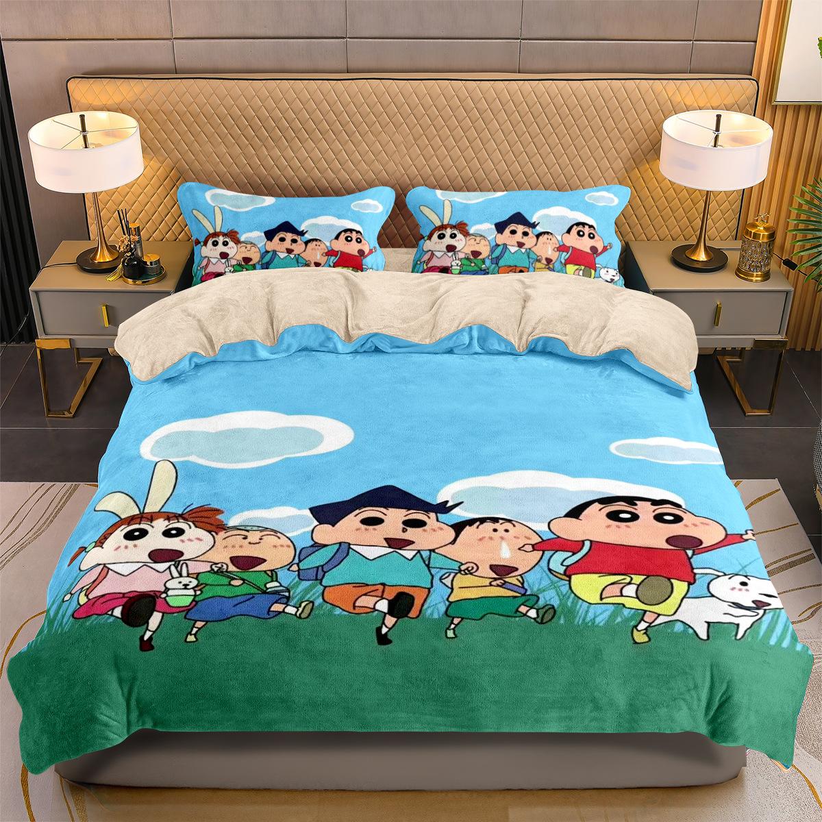 

Мультяшный комплект постельного белья Crayon-Shin-Chan с аниме-принтом Шин-чана Пододеяльник Наволочка 2/3 шт. Покрывало для подростков и взрослых 100x135cm-2pcs