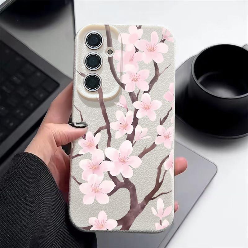 Hand-drawn Style Sakura Case For Samsung Galaxy A57 A37 A17 A56 A36 A26 A16 A55 A35 A25 A15 A54 5G S21 FE S22 S23 S24 Plus S25 Edge S26 Ultra