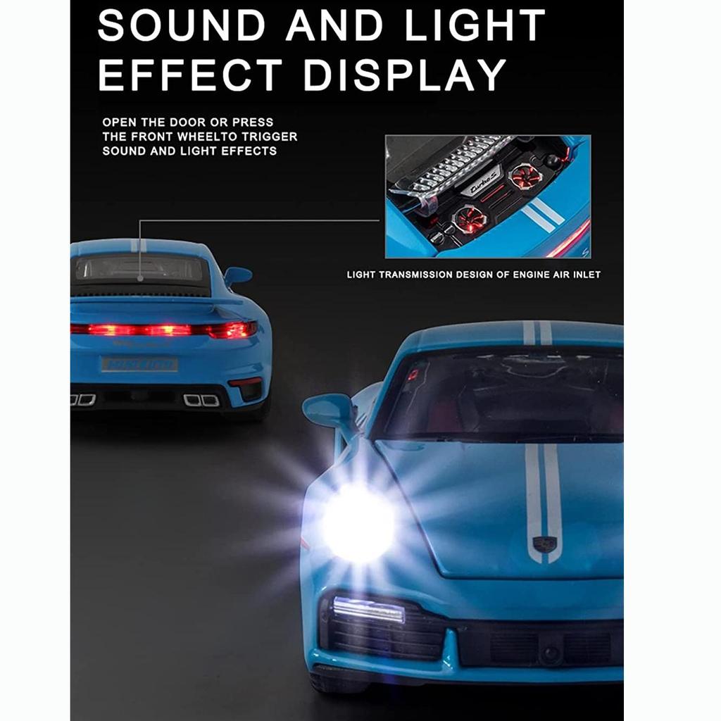 1:24 Scale 911 Turbos Metal Sports Car Alloy Model Car Diecast & Toy Car Simulation Sound and Light Collection Children's Gift