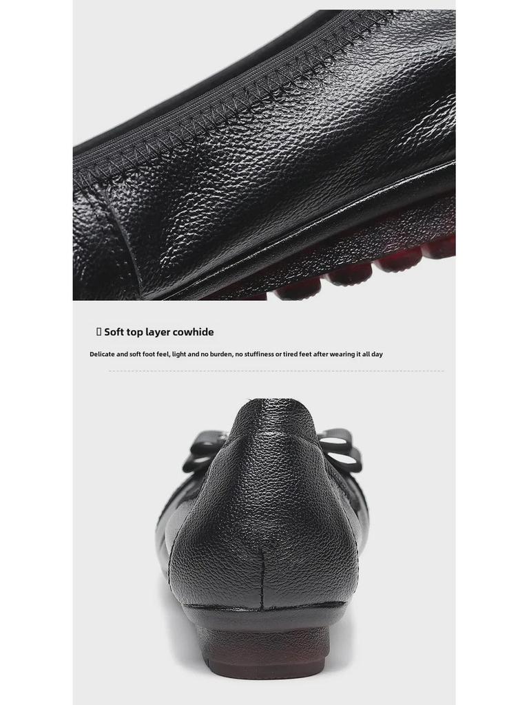 Comfortable Leather Women's Flats: Soft Sole Four Seasons Shoes for Spring & Autumn - Ideal for Middle-Aged & Elderly