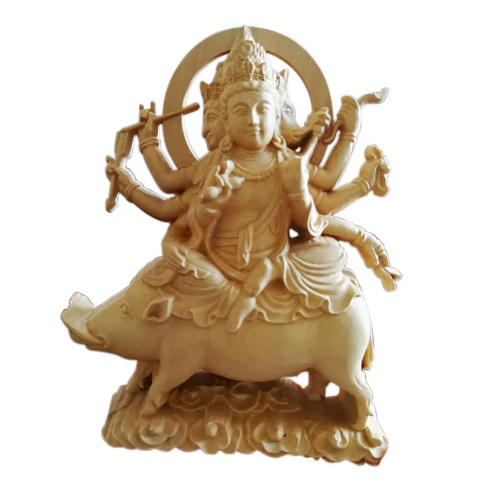 

7cm Wooden Buddha Statue, Marishiten, Guardian Deity, Wooden Figurine, Boxwood Ornament