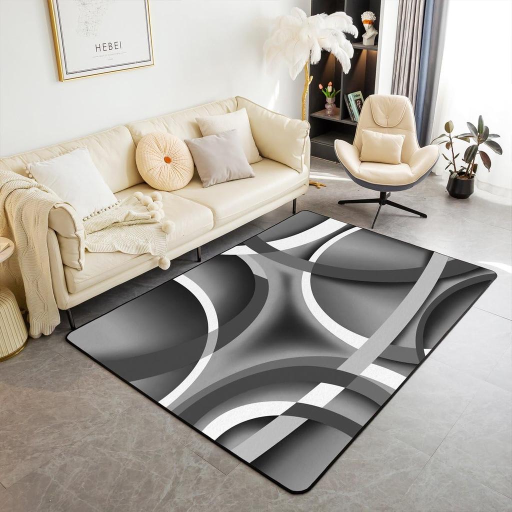 Contemporary Earthy Tone Themed Rug,Red Brown Beige Abstract Wave Non-Slip Floor Mat for Bedroom Living Room Office Decor Carpet