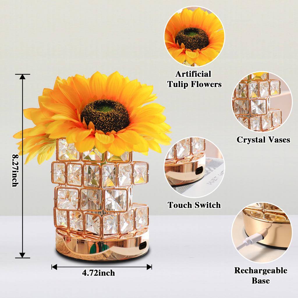 Sunflower Flower Touch Lamp 3-Colour Cordless Touch Table Lamp Birthday Gifts for Women Mom Grandma Sister