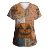 Women's Fashion Short Sleeve Halloween Print V-Neck Pocket Workwear Tops