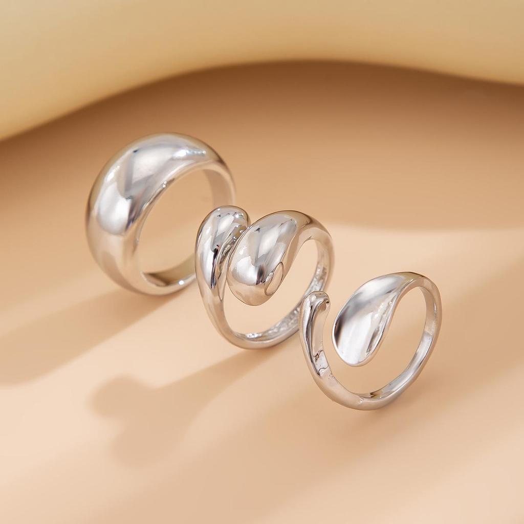 European & American Geometric Baroque Pearl Ring Set – Sweet Cool Ins Style Glossy Liquid Metal Ring