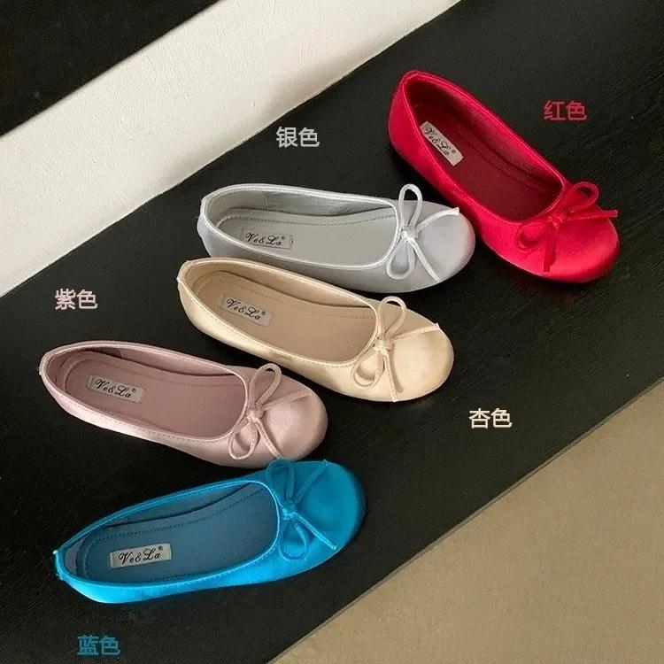 Fashion Fashion Silk Women Ballet Flats Shoes Luxury Designer Shallow Female Round Toe Butterfly-Knot Ladies Slides Shoes