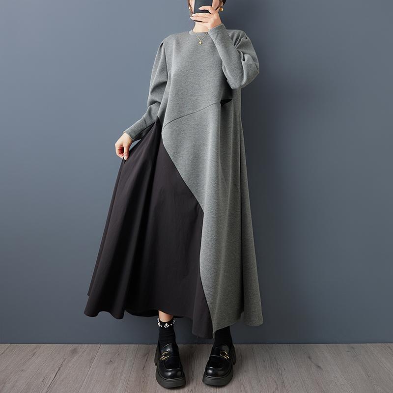 DIMANAF Plus Size Women Loose Long Sleeve Dress 2025 New Winter Elegant Lady Maxi Shirt Dress Black