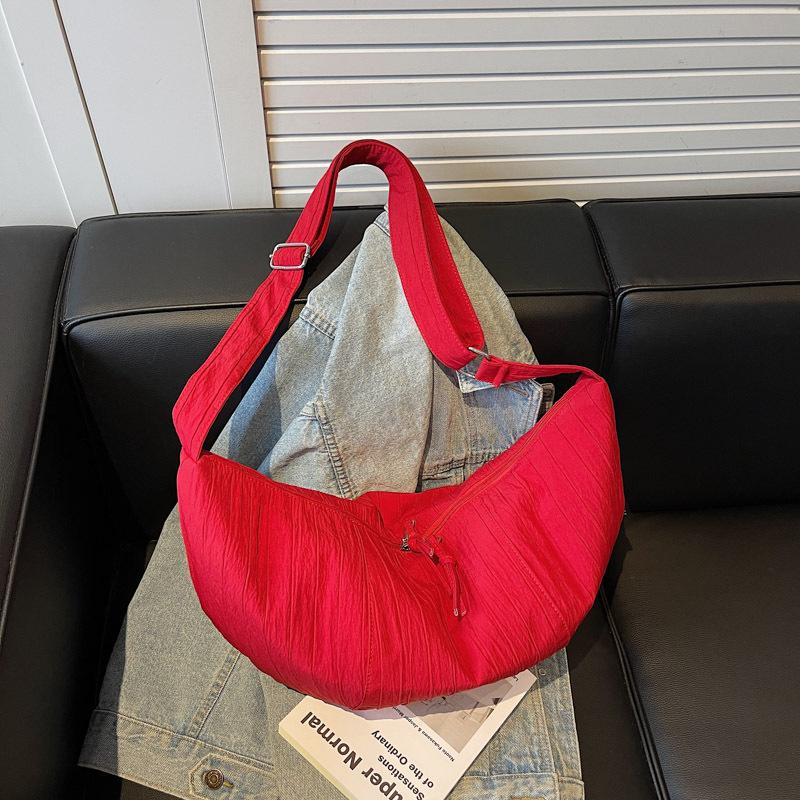 2025 New Summer Bag Ladies Lazy Style Casual Versatile Dumpling Bag Large Capacity Red Shoulder Messenger Bag