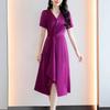Sommer V-Ausschnitt Elegant Mode Falten Taille Kleid Dame Kurzarm Temperament Abendparty Robe Frauen Einfarbig Schlitz Vestidos