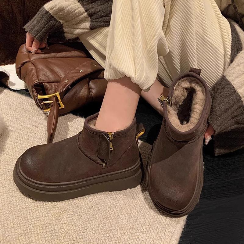 thick-soled snow boots women's non-slip velvet thickened short boots 2025 fur integrated Martin boots cotton shoes with higher thick soles