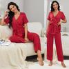 Women’s Pajamas Sleeping Suits Short Sleeves Bathrobes Tops and Long Pants 2 Pieces Set Sleep Lounge Wear Comfy After Bathing Home Clothes Night Wear