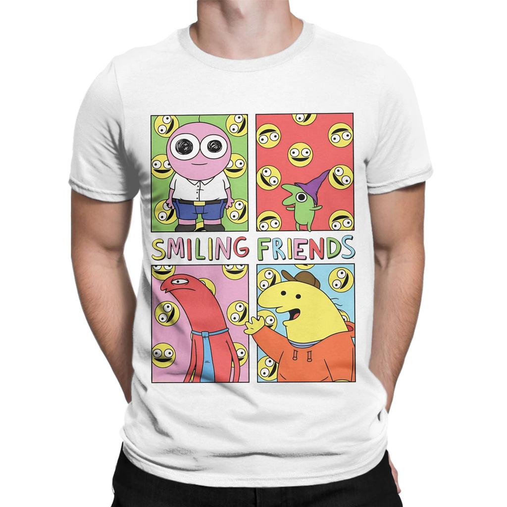 Smiling Friends Art Character Grid Funny Cartoon Funny 100 Cotton TShirt Smiling Friends Season 2 Tops Tees For Unisex