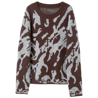 Sancai Women's Abstract Leopard Jacquard Knit Sweater