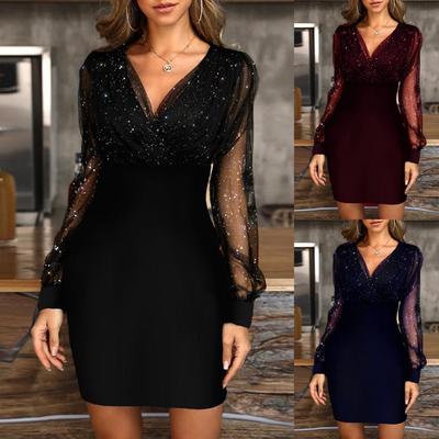 Wonen Sequins Sexy New 2019 Summer Female Black Retro Elegant Party Culb Dress