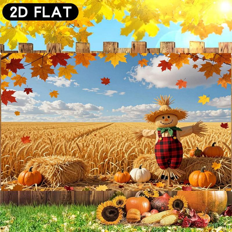 2D flat 1pc banner Harvest Thanksgiving Banner Pumpkin Straw Man and Wheat Field Golden Autumnzyc