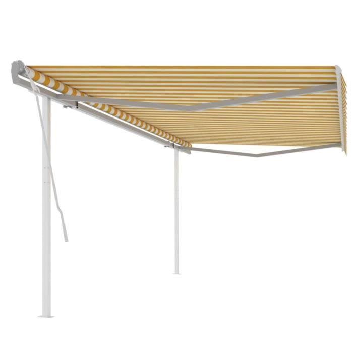 Auvent rétractable manuel VIDAXL 5x3m Jaune et blanc - Protection UV pour terrasse, balcon et jardin