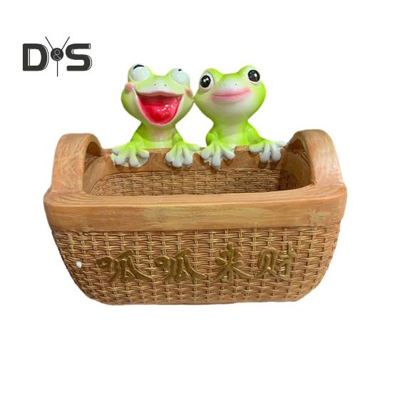 Корзина для хранения с миниатюрными статуями лягушек, большая вместимость, многоцелевой милый дизайн лягушек, контейнер для хранения, органайзер, украшение стола A