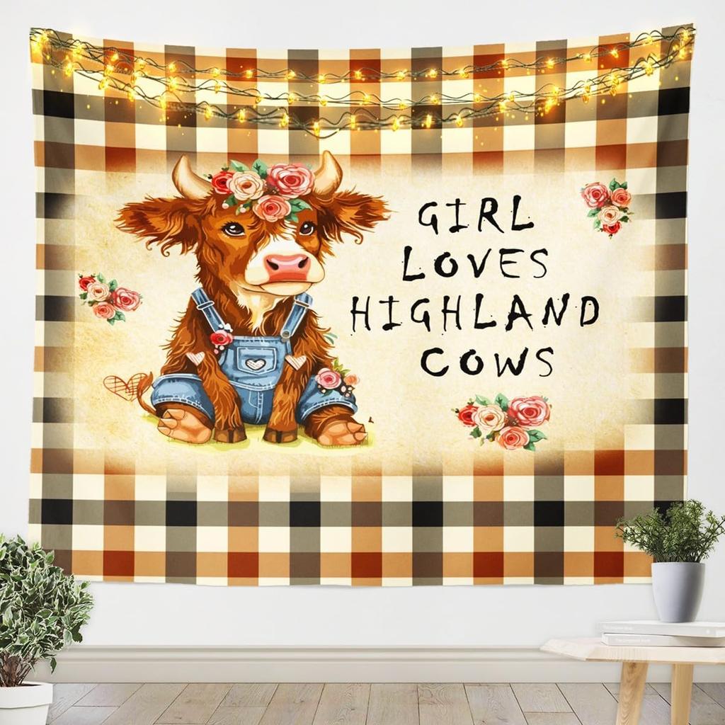 Highland Cow Wall Hanging Boys Girls Large Western Decor Tapestry For Kids Women Men Cactus Wall Blanket Highland Cattle Wall
