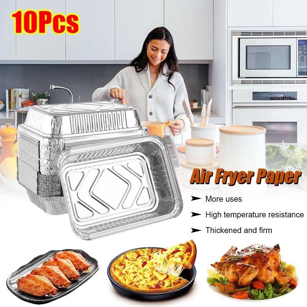 10PCS Con Tapas Contenedores de Comida de Aluminio Cuadrados Bowl para Barbacoa Nuevos Moldes para Hornear Para Llevar