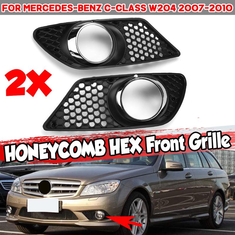 Car Front Fog Light Lamp Grille Grill Cover HONEYCOMB HEX For MERCEDES For BENZ C-Class W204 2007-2010 A2048850353 A2048850253