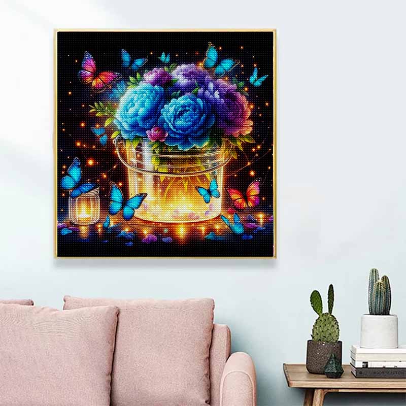 New Arrival 5D DIY Full Circle Diamond Painting "Butterfly Flower Lamp Strip" Embroidery Cross Stitch Home Decor Gift
