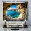 Versatile Ocean-Inspired Tapestry - Durable Polyester Wall Hanging for Bedroom & Living Room Decor, Vibrant HD Printed Sea View with Mountain Cave Des